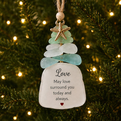 🌊Ocean Blessings™ Sea Glass Christmas Ornaments – Peace, Love, Joy, Faith, Family, Friends & Hope