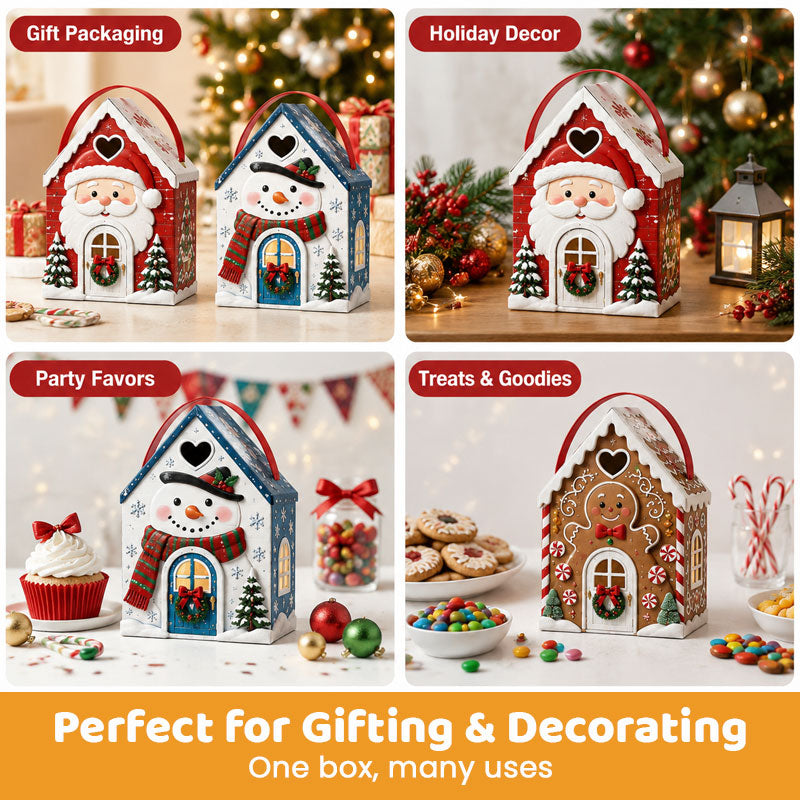 Christmas Cottage Gift Box with Handle – Festive House-Shaped Holiday Packaging