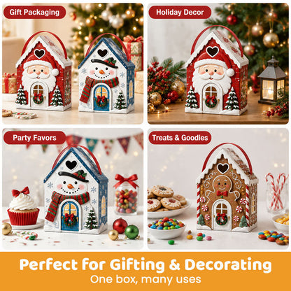 Christmas Cottage Gift Box with Handle – Festive House-Shaped Holiday Packaging