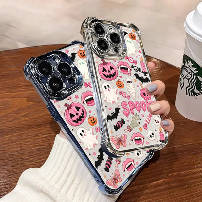 TYIIPLUS™ Halloween Candy Ghost Phone Case – Cute Spooky Pumpkin & Ghost Design, Clear Shockproof Case for iPhone & Galaxy