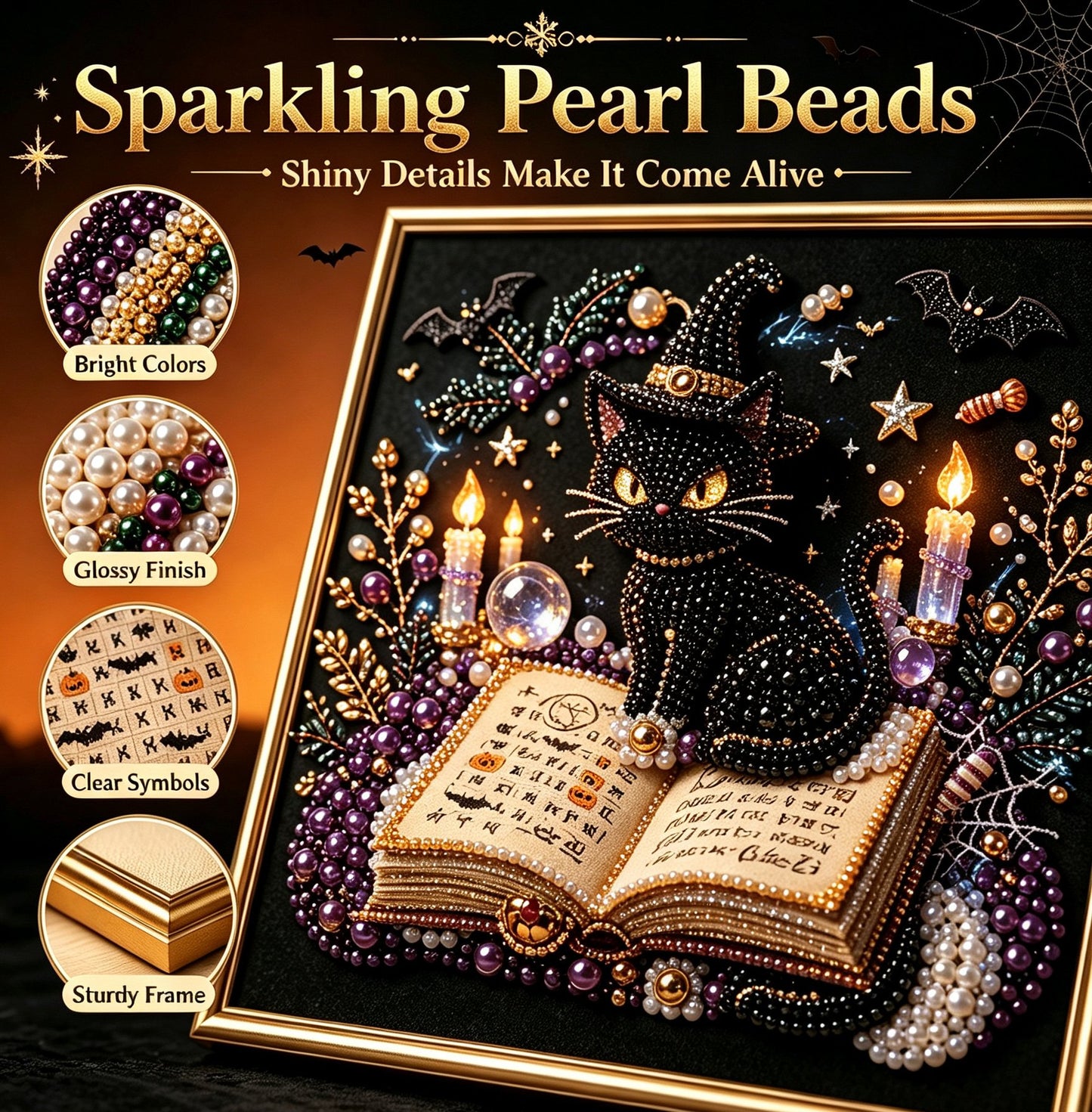 🖤 Premium 3D Pearl Dark Gothic Diamond Painting Art Kit | Luxury Flocked Canvas with Scratch-Resistant Non-Fading Pearl Beads DIY Dark Academia Decor 💀🕯️✨