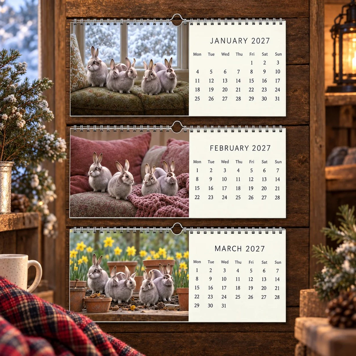 🌿🐰 2027 Hidden Message Rabbit Wall Calendar – Squint & See Optical Illusion Calendar