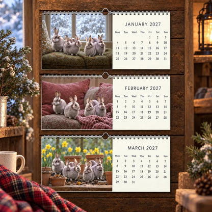 🌿🐰 2027 Hidden Message Rabbit Wall Calendar – Squint & See Optical Illusion Calendar