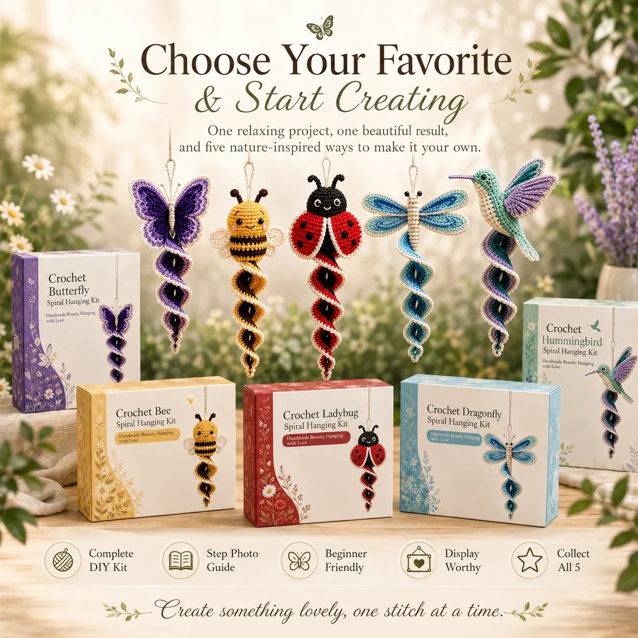 🧶🌿 Crochet Spiral Hanging Kit – Beginner-Friendly DIY Garden Animal Decor