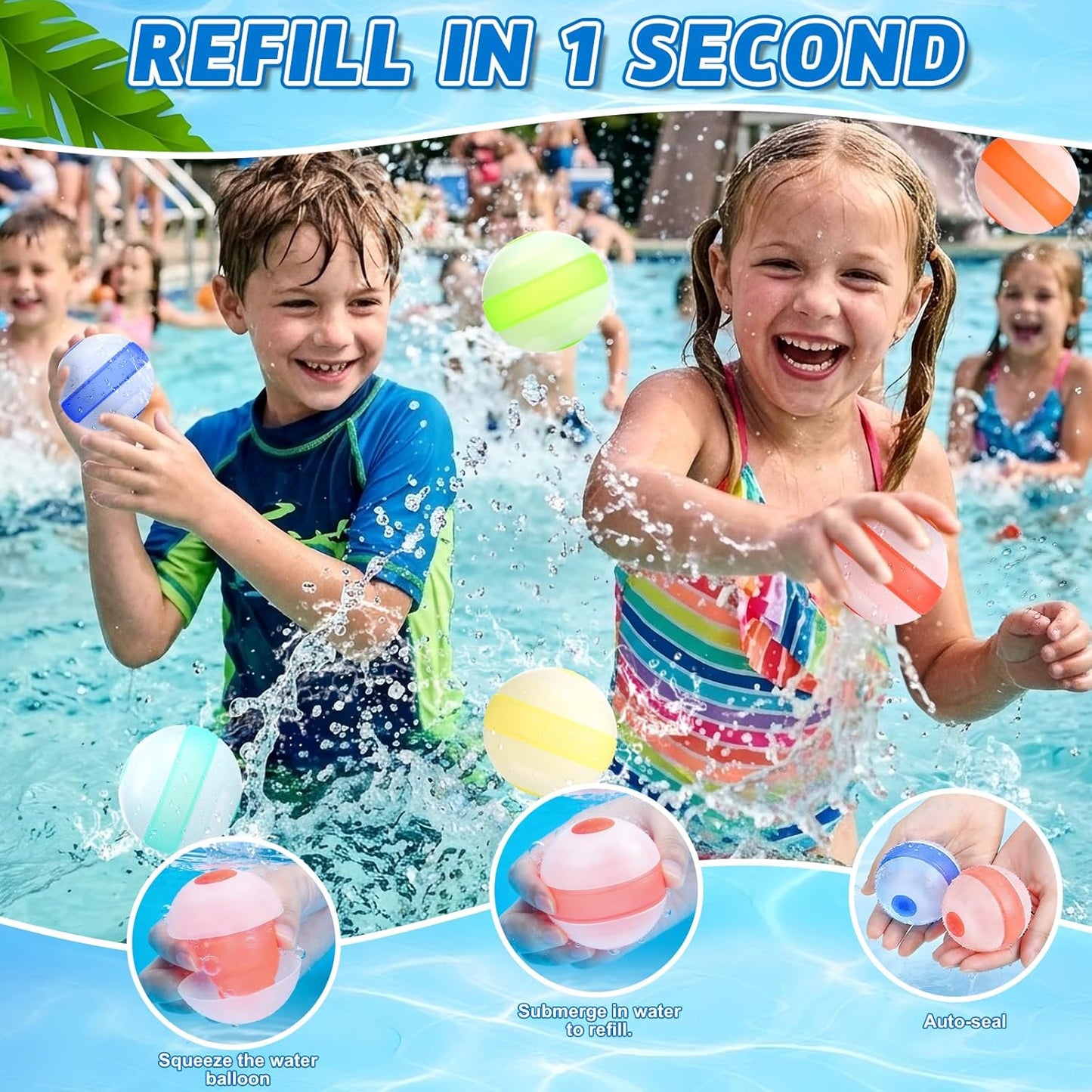 TyiiPlus Reusable Water Balloons, Non-magnetic, Quick Fill, Self-seal, Soft Silicone