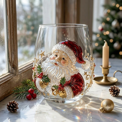 🎄✨ 3D Christmas Glass Art Cup | Luxury Raised Holiday Glassware for Drinks, Decor & Christmas Gifts 🎁
