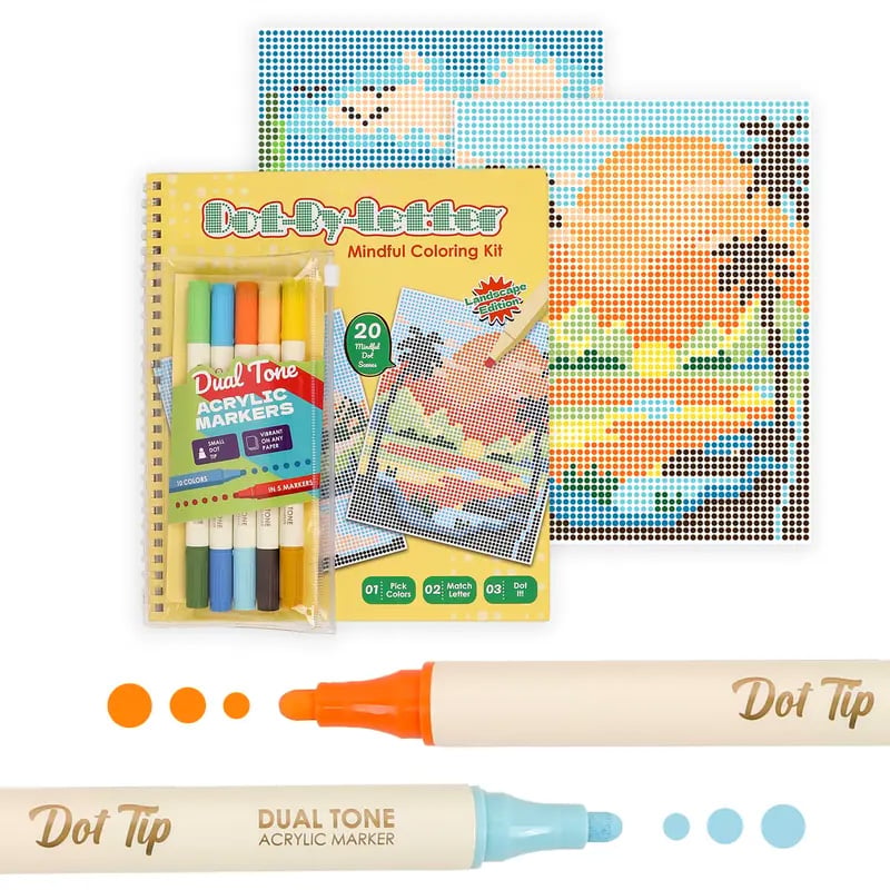 🎨📖Dot-By-Letter Mindful Coloring Kit - Stress Relief Dot Marker Art Set with 10 Vibrant Colors & 20 Hidden Scene(📦Buy 2 Free Shipping)