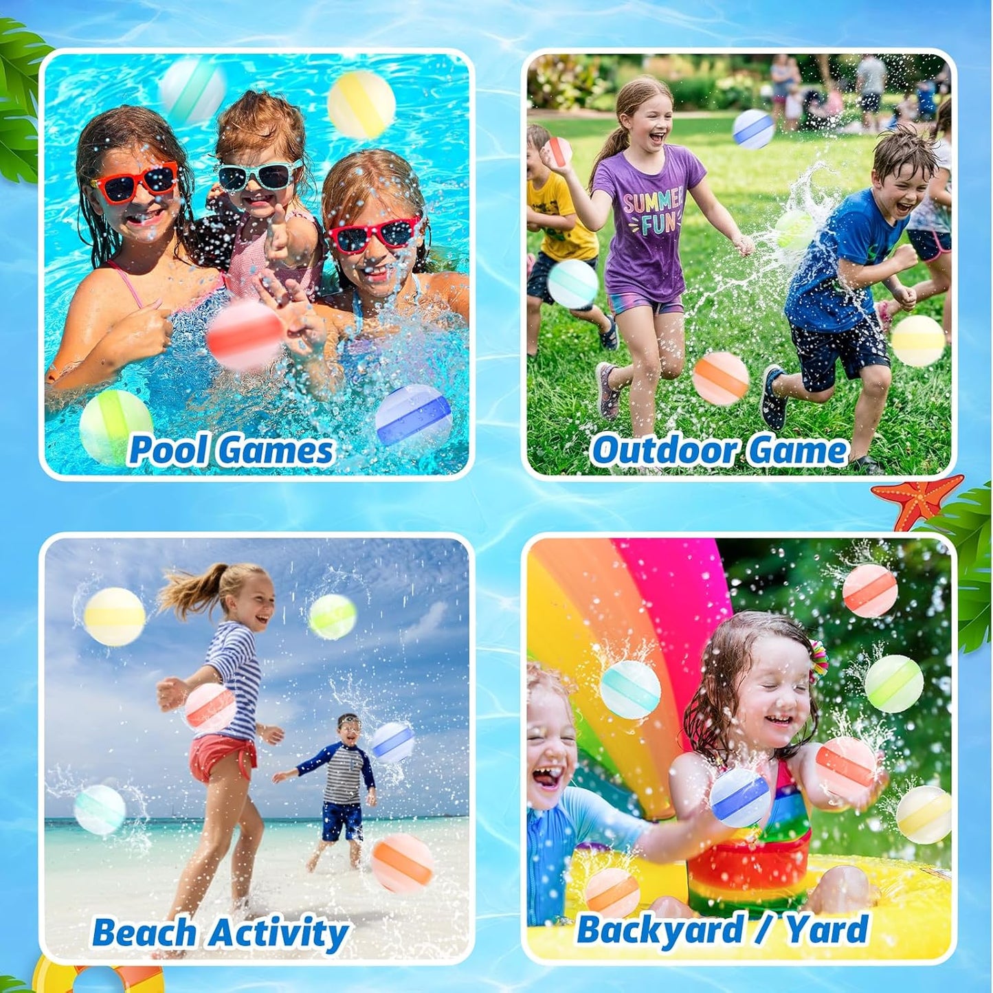 TyiiPlus Reusable Water Balloons, Non-magnetic, Quick Fill, Self-seal, Soft Silicone