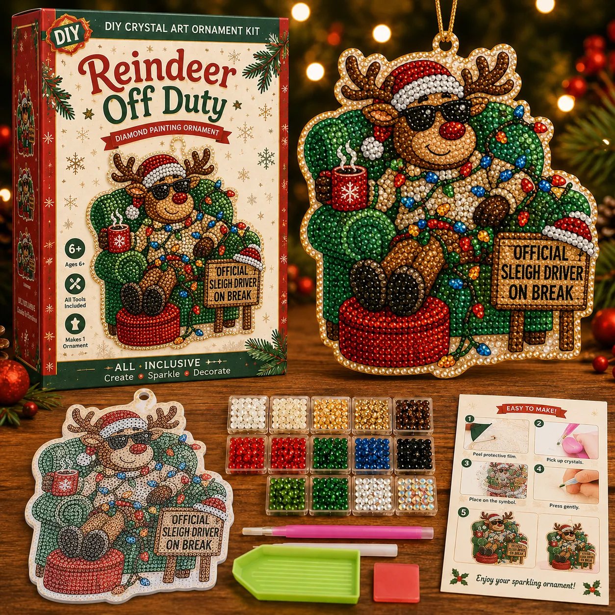 😂 Beginner-Friendly Funny Christmas Pearl Diamond Art Ornament DIY Kit | Complete Set with Printed Base, Pearl & Crystal Pieces, Tools, Hanging Cord & Instructions Included 💕