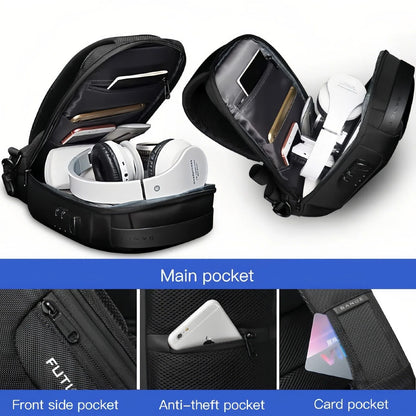 Waterproof Anti-Theft Sling Crossbody Chest Bag with USB Charging Port