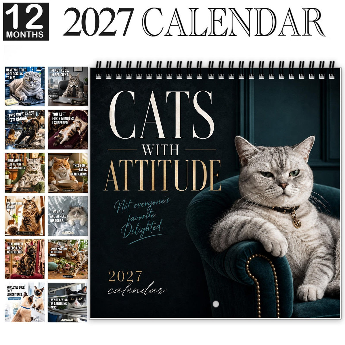 Cats With Attitude 2027 Wall Calendar
