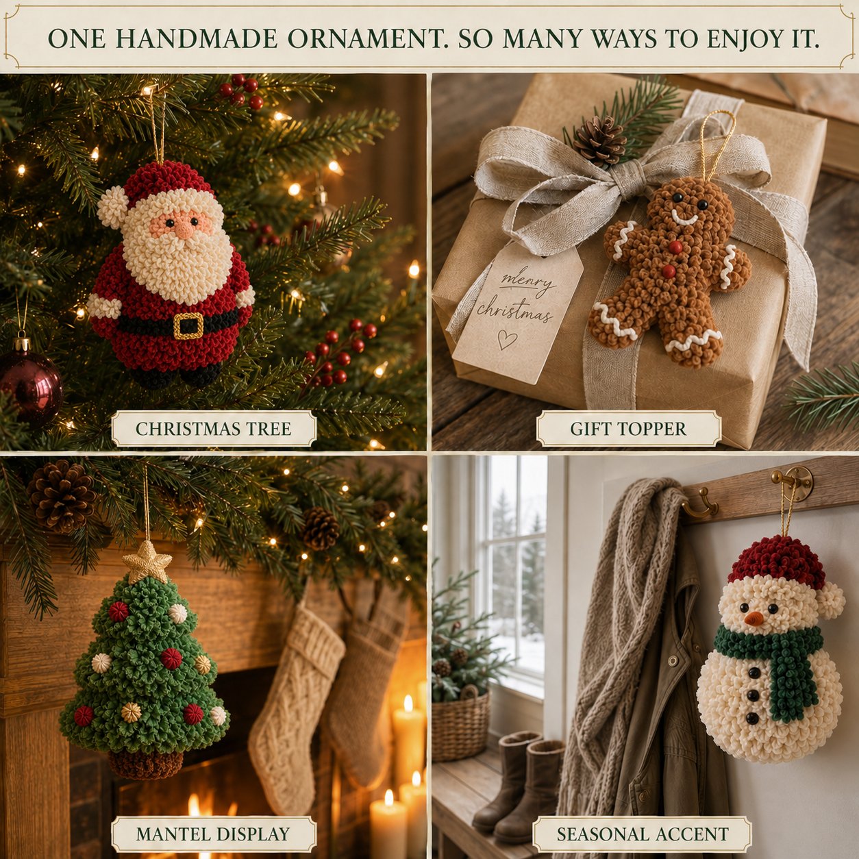 🎄Beginner-Friendly 3D Fabric Poke Christmas Ornament DIY Kit Collection | Complete Kit with Pre-Cut Fabrics, Stuffed Felt Base, Poking Tool & Step-by-Step Guide Included 💕