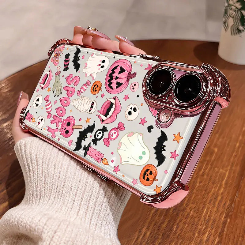 TYIIPLUS™ Halloween Candy Ghost Phone Case – Cute Spooky Pumpkin & Ghost Design, Clear Shockproof Case for iPhone & Galaxy