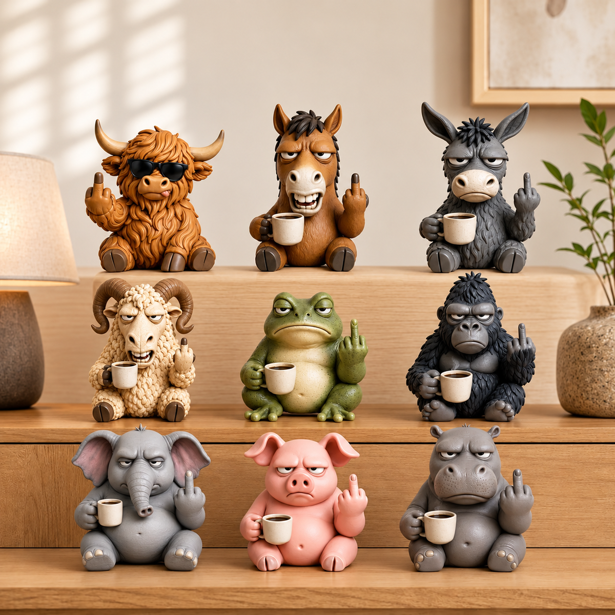 🖕 Grumpy Middle Finger Animal Figurines – Funny Desk Decor & Gifts