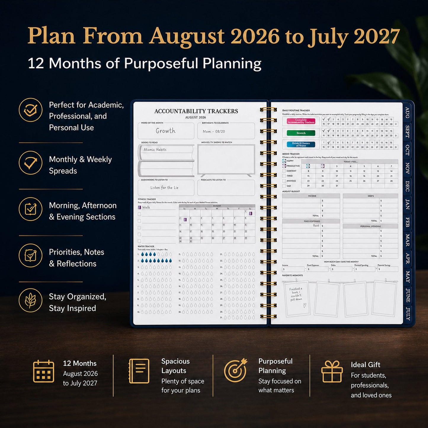 🌌 2026-2027 Midnight Galaxy Mid-Year Spiral Bound Planner