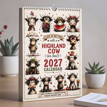 2027 Cute Highland Cow Wall Calendar 🐮 | Life Is Better With A Highland Cow ✨
