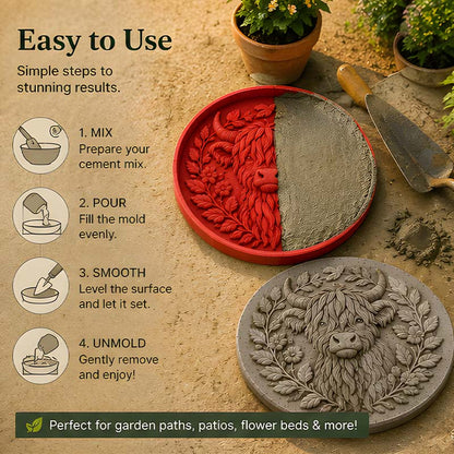 🐮Highland Cow Garden Art Stepping Stone Mold