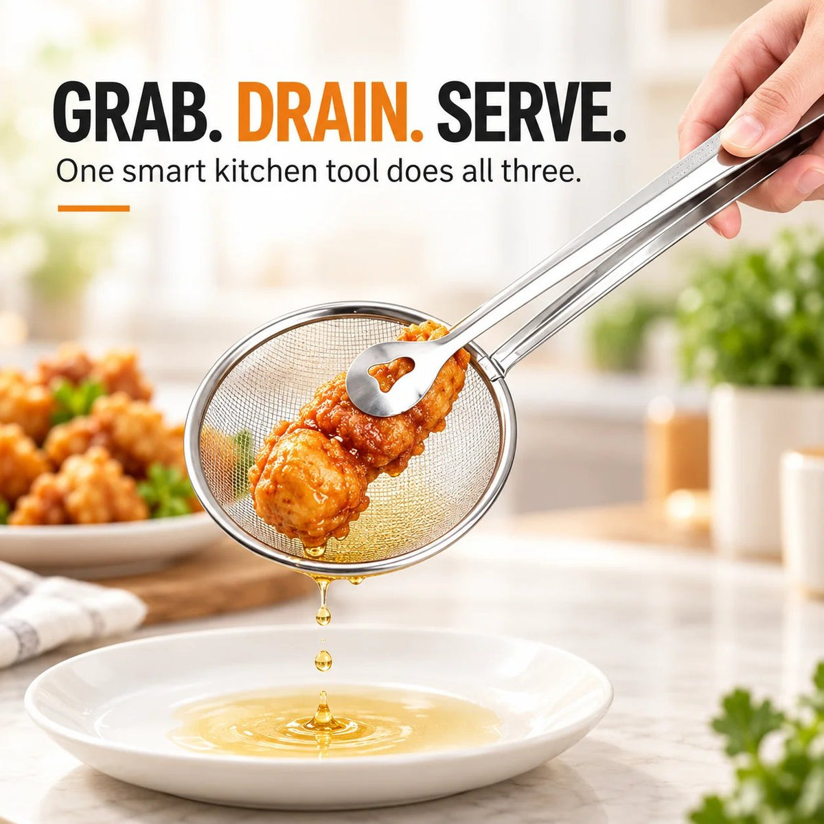 🔥Tyiiplus™ 2-in-1 Stainless Steel Strainer Tongs – Grab, Drain & Serve with One Tool