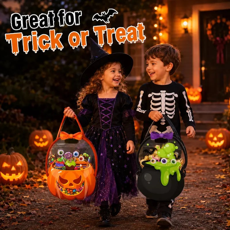 🎃 Halloween Treat & Goodie Bags with Handles (Poison Cauldron & Pumpkin Designs) 🍬👻