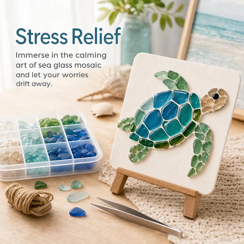 🐋🌊 DIY Sea Glass Mosaic Art Kit – Create Beautiful Ocean-Inspired Artwork with Colorful Glass Pieces