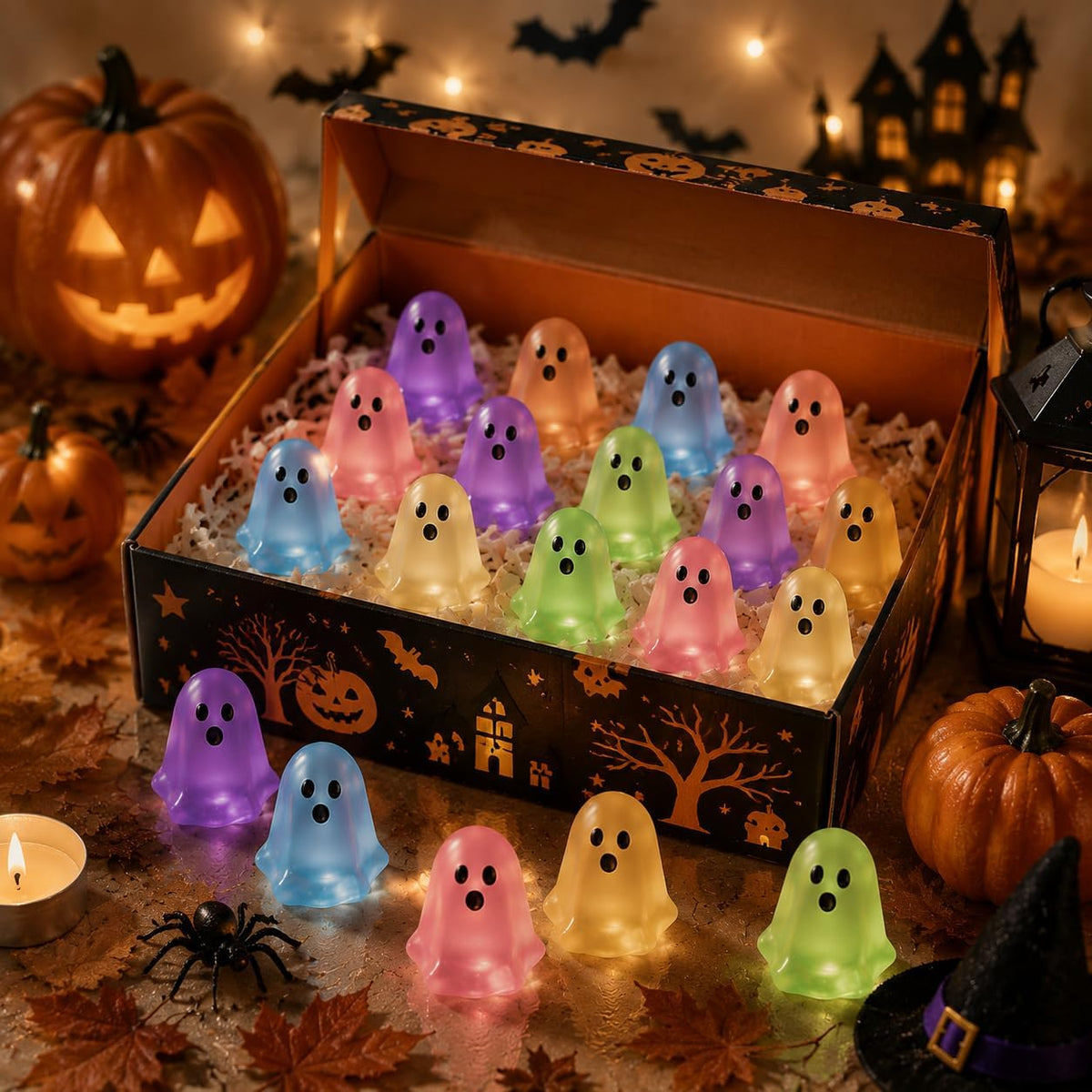 👻Mini Glow-in-the-Dark Ghost Figurines – Colorful Halloween Resin Decorations