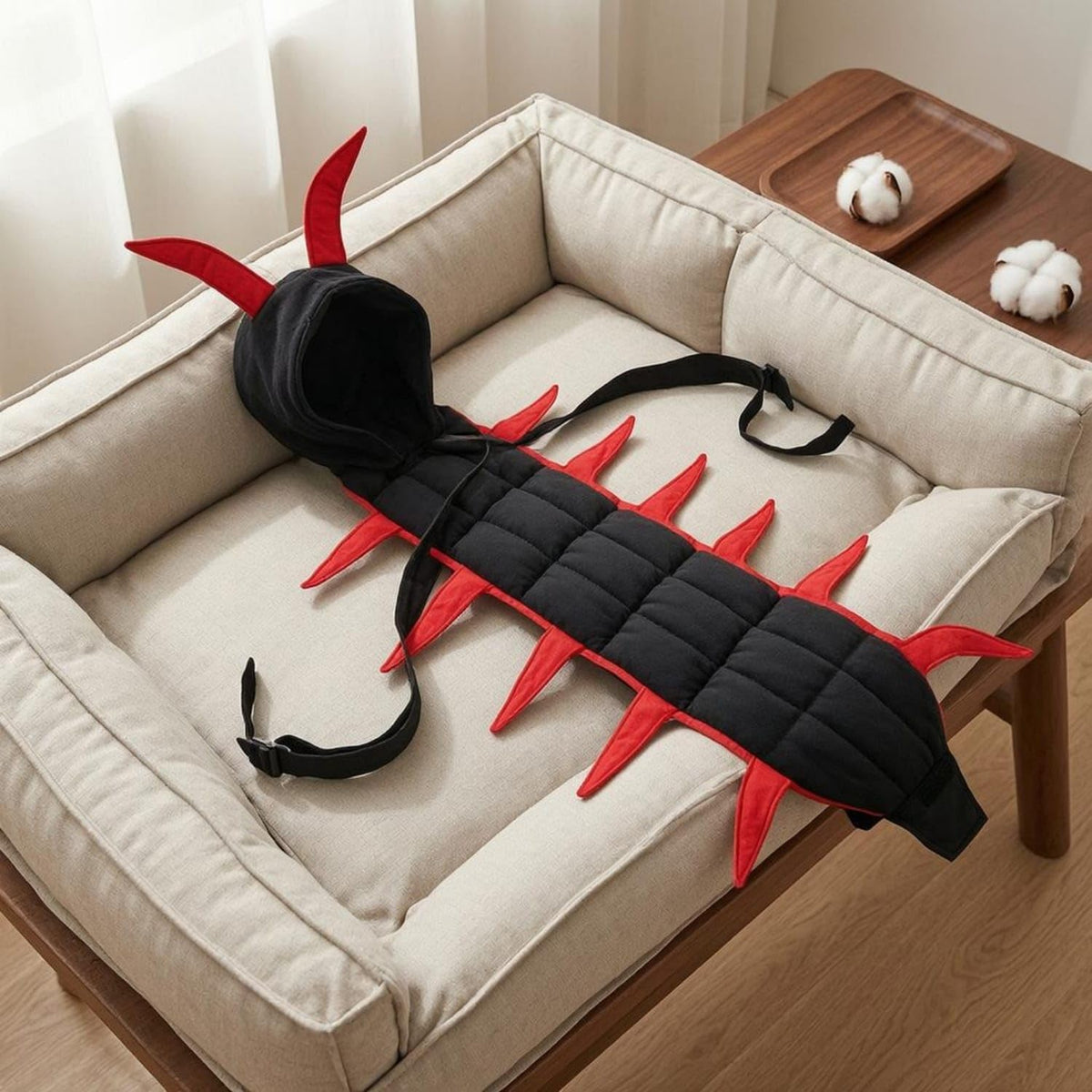 🐱 Funny Centipede Cat Costume – Black-Red Padded Hooded Halloween Pet Outfit for Photos &amp; Dress-Up