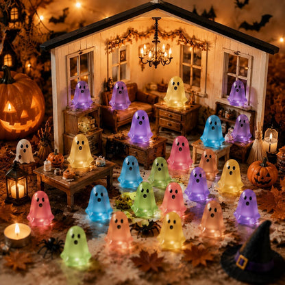 👻Mini Glow-in-the-Dark Ghost Figurines – Colorful Halloween Resin Decorations