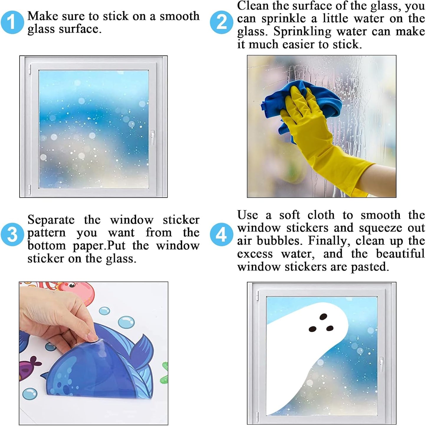 4-Pcs Halloween Boo Ghost Window Clings – Reusable & Removable Decorations