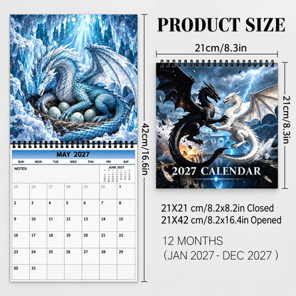 Dragons World 2027 Wall Calendar – 12-Month Epic Fantasy Dragon Calendar, Mystical Legendary Art Hanging Planner for Dragon Lovers
