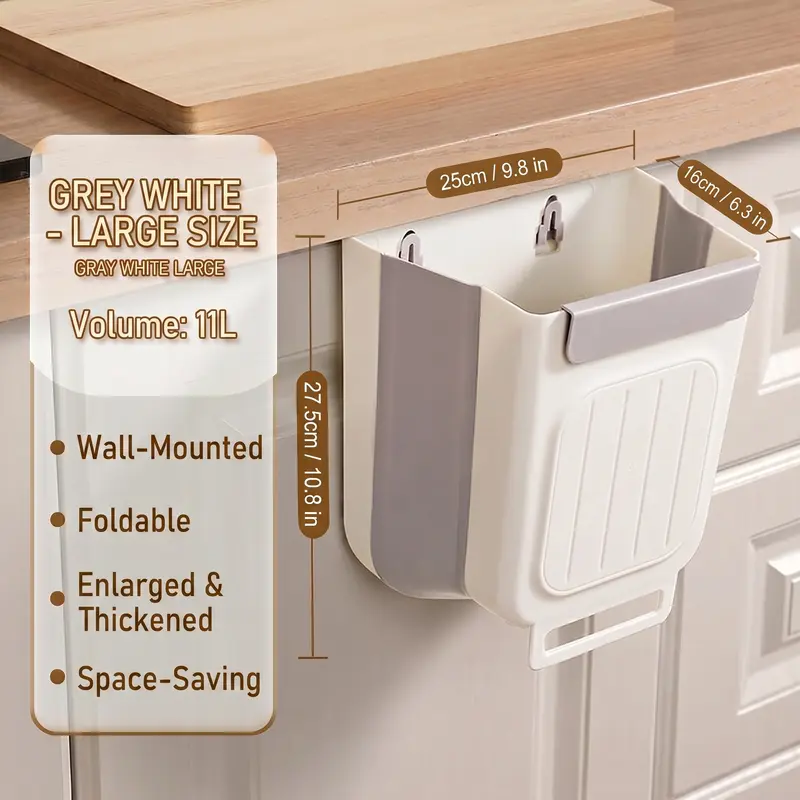 TYIIPLUS™ Foldable Hanging Trash Can, 1.6 Gallon Kitchen Cabinet Door Garbage Bin with Scraper, Space-Saving Waste Container for RV, Car & Camping