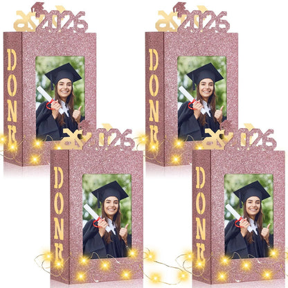 🎓4Pcs 2026 Graduation Centerpieces for Class of 2026-Fit 4x6in Photo| Fillable Picture Box