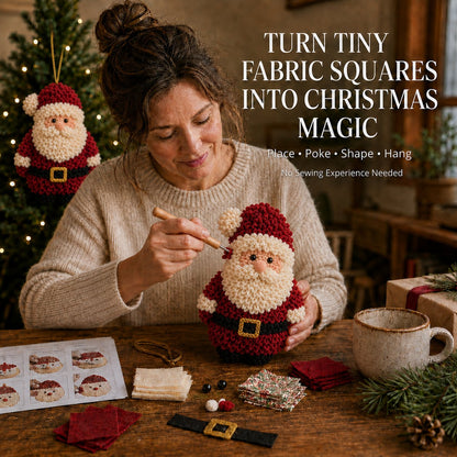 🎄Beginner-Friendly 3D Fabric Poke Christmas Ornament DIY Kit Collection | Complete Kit with Pre-Cut Fabrics, Stuffed Felt Base, Poking Tool & Step-by-Step Guide Included 💕