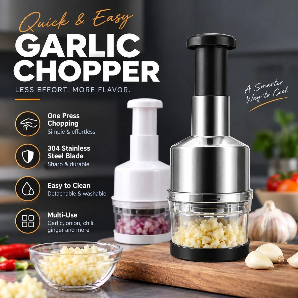 🥣Tyiiplus™ Chop Garlic Faster – Press-Down Manual Food Chopper