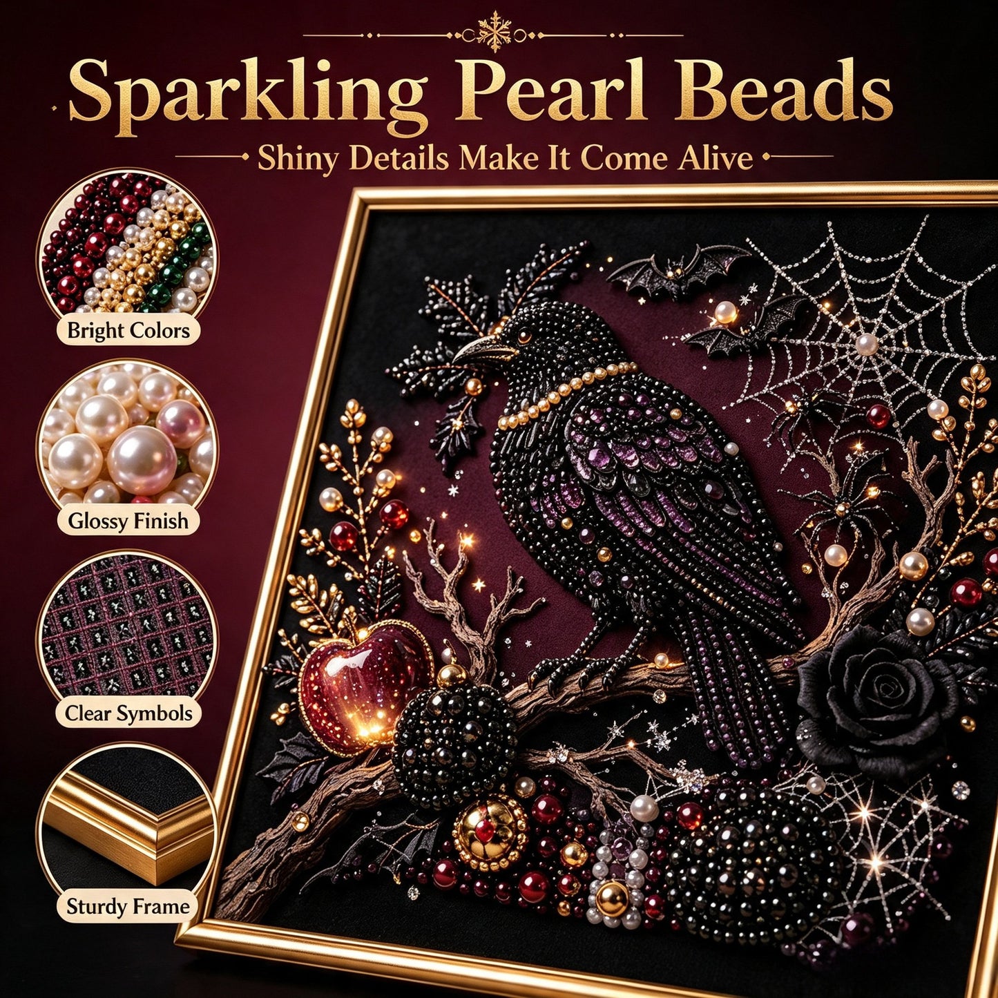 🖤 Premium 3D Pearl Dark Gothic Diamond Painting Art Kit | Luxury Flocked Canvas with Scratch-Resistant Non-Fading Pearl Beads DIY Dark Academia Decor 💀🕯️✨