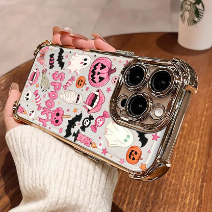 TYIIPLUS™ Halloween Candy Ghost Phone Case – Cute Spooky Pumpkin & Ghost Design, Clear Shockproof Case for iPhone & Galaxy