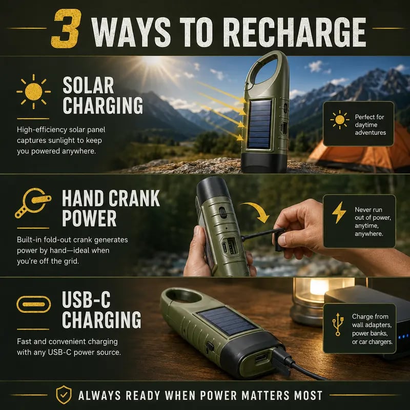 🔦Tyiiplus™ Hand Crank Flashlights – USB-C Rechargeable Emergency Lights