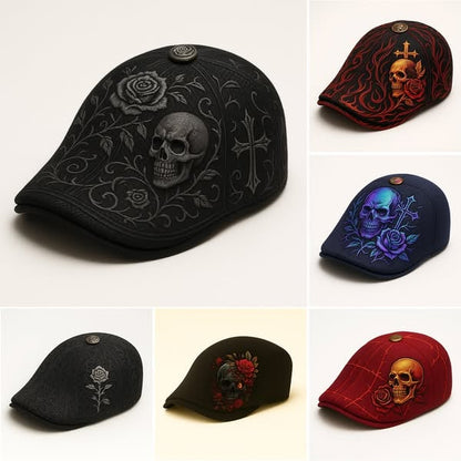 💀Handcrafted Skull & Thorn Flat Cap
