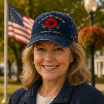 The Greatest Generation 1945 Memorial Poppy Cap – Remember & Honour