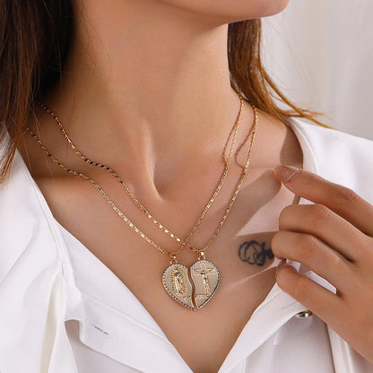 Virgin Mary Layered Heart Combination Prayer Couple Necklace