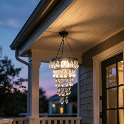 Vintage Solar Acrylic Crystal Chandelier – Outdoor Hanging Solar Light for Garden & Patio