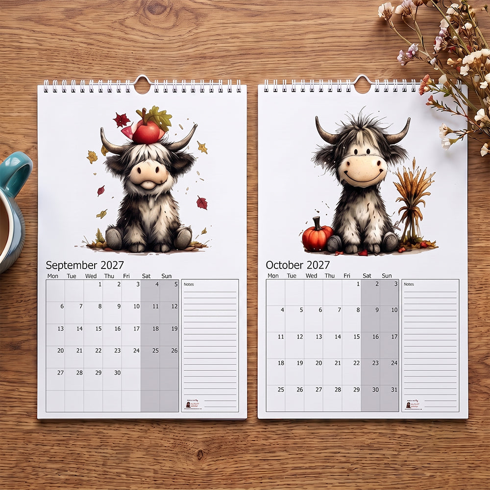 2027 Cute Highland Cow Wall Calendar 🐮 | Life Is Better With A Highland Cow ✨
