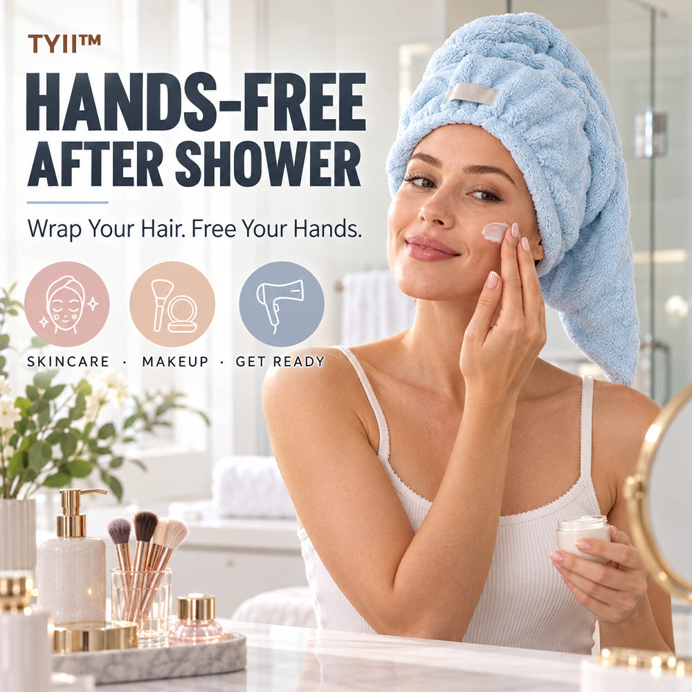 TYII™ Extra-Large 4-Corner Hair Drying Towel Wrap – Extra-Long Thick Microfiber Hair Cap for Long & Thick Hair