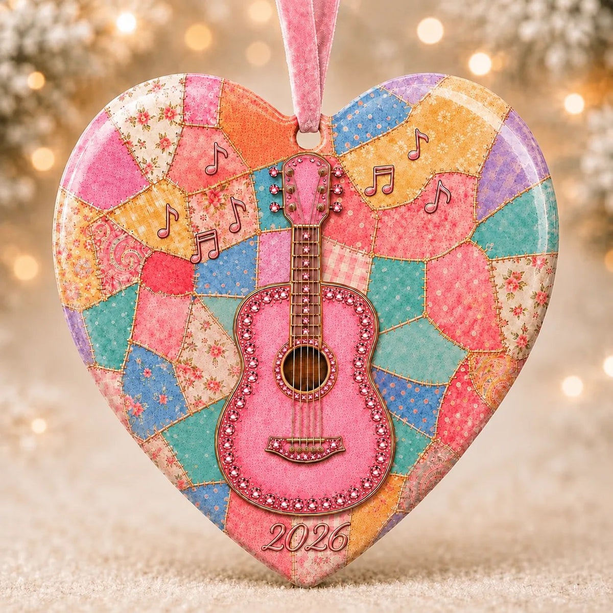 🎸 Pink Guitar Memorial Heart Ornament