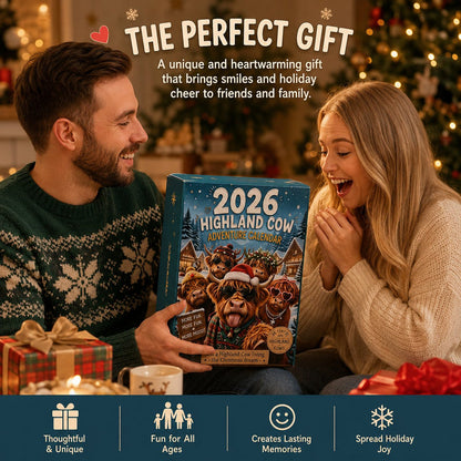Highland Cow Advent Calendar 2026 – 24-Day Christmas Countdown with Cute Highland Cow Figurines