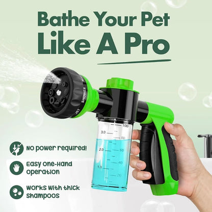 Pet Bath Spray Gun with Built-in Shampoo Dispenser | 8 Adjustable Spray Modes | Fits Standard 3/4" Garden Hose