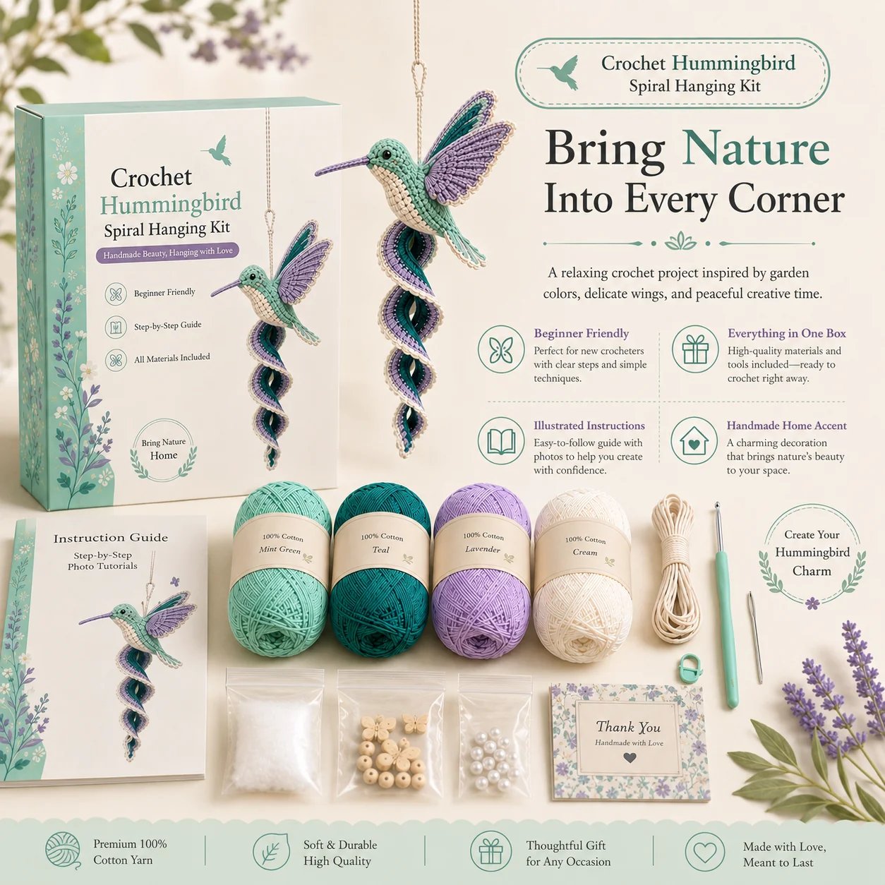 🧶🌿 Crochet Spiral Hanging Kit – Beginner-Friendly DIY Garden Animal Decor
