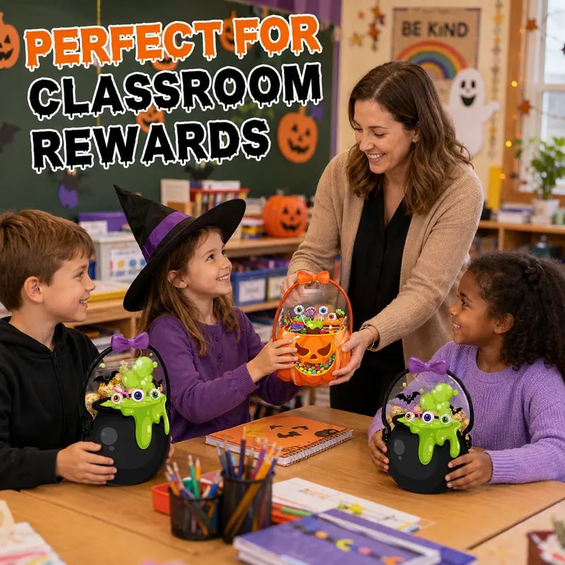 🎃 Halloween Treat & Goodie Bags with Handles (Poison Cauldron & Pumpkin Designs) 🍬👻