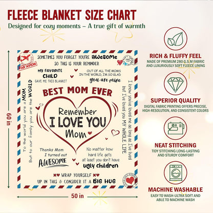 Best Mom Ever - I Love You Mom Throw Blanket (100*70 CM)