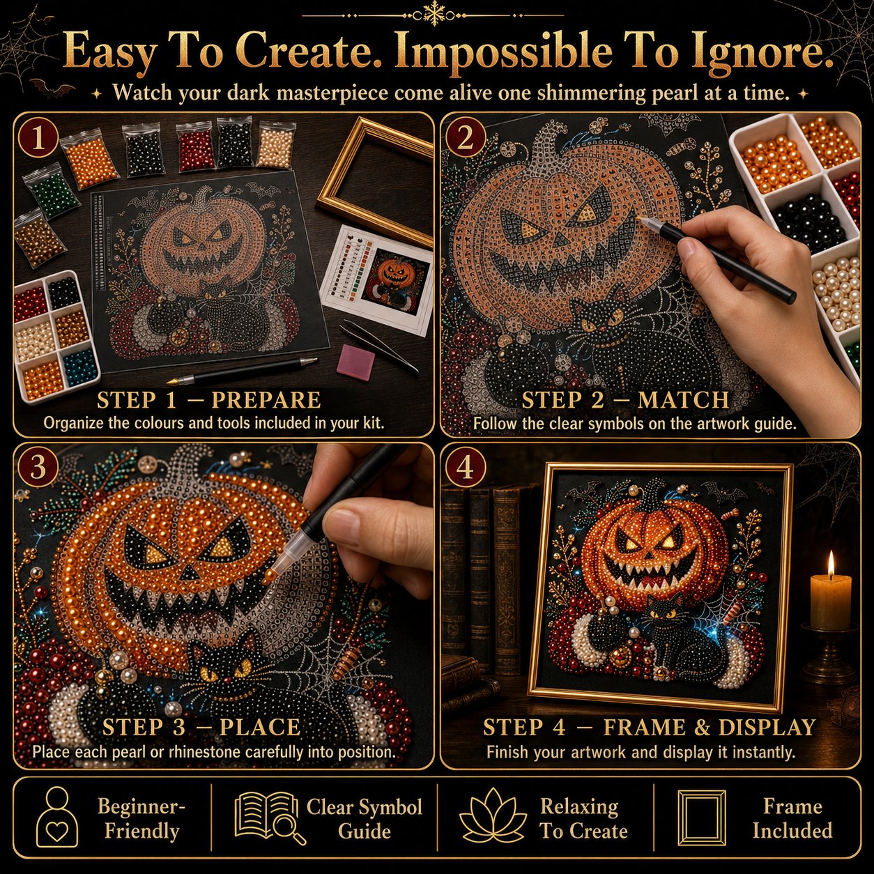 🖤 Premium 3D Pearl Dark Gothic Diamond Painting Art Kit | Luxury Flocked Canvas with Scratch-Resistant Non-Fading Pearl Beads DIY Dark Academia Decor 💀🕯️✨