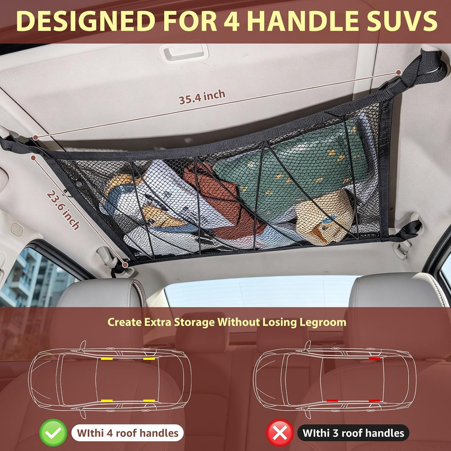 🚙 Car Ceiling Cargo Net – Double-Layer Overhead Storage Organizer